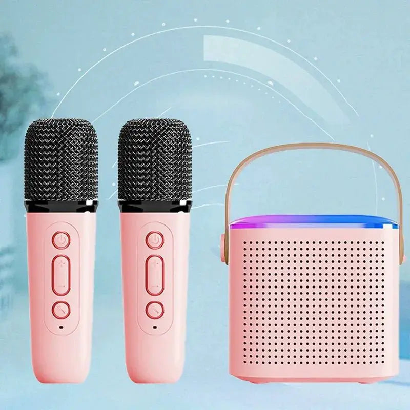 Pink Portable Bluetooth 5.3 Speaker With 2 Wireless Mics - OurLum.com