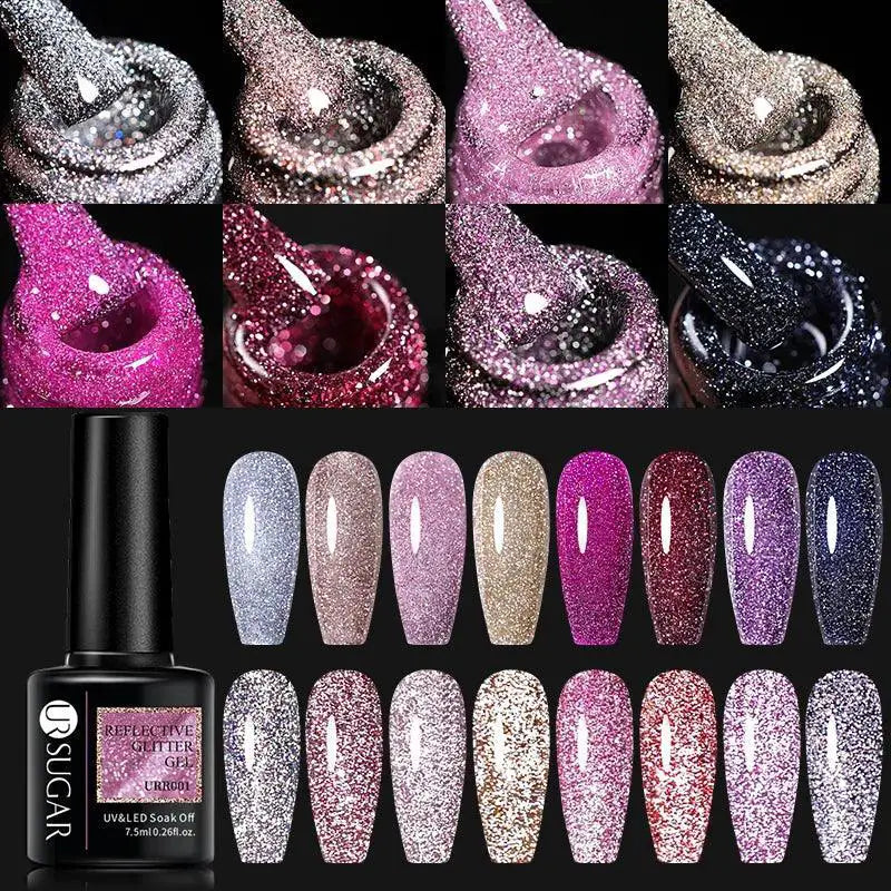 Pink Sequins Glitter Gel Nail Polish Reflective UV Kit