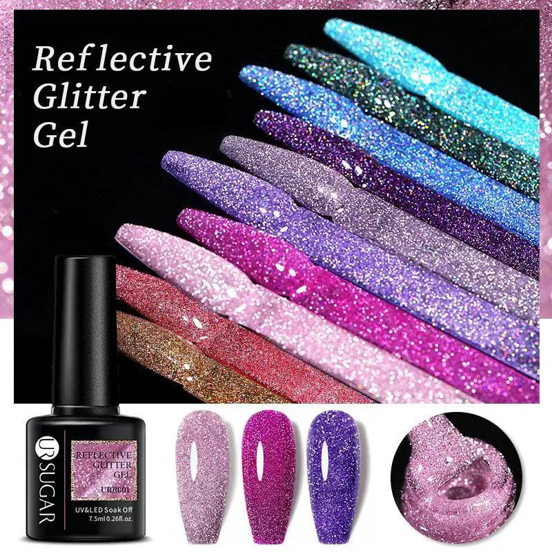 Pink Sequins Glitter Gel Nail Polish Reflective UV Kit