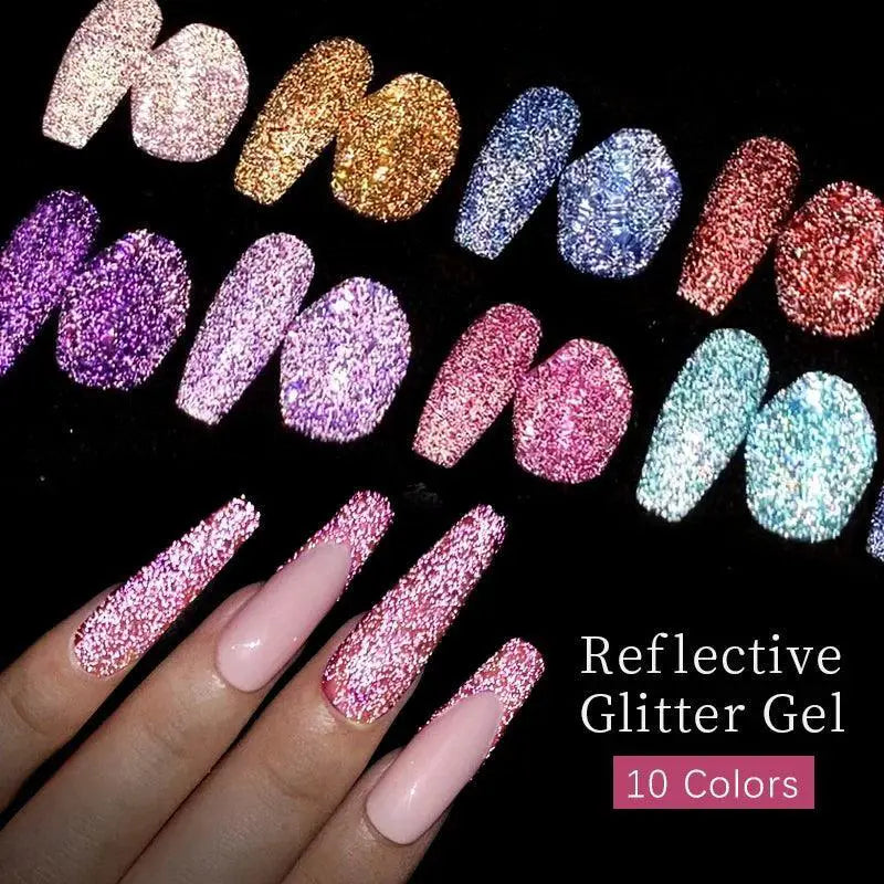 Pink Sequins Glitter Gel Nail Polish Reflective UV Kit