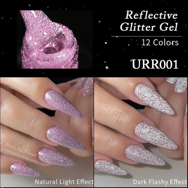 Pink Sequins Glitter Gel Nail Polish Reflective UV Kit