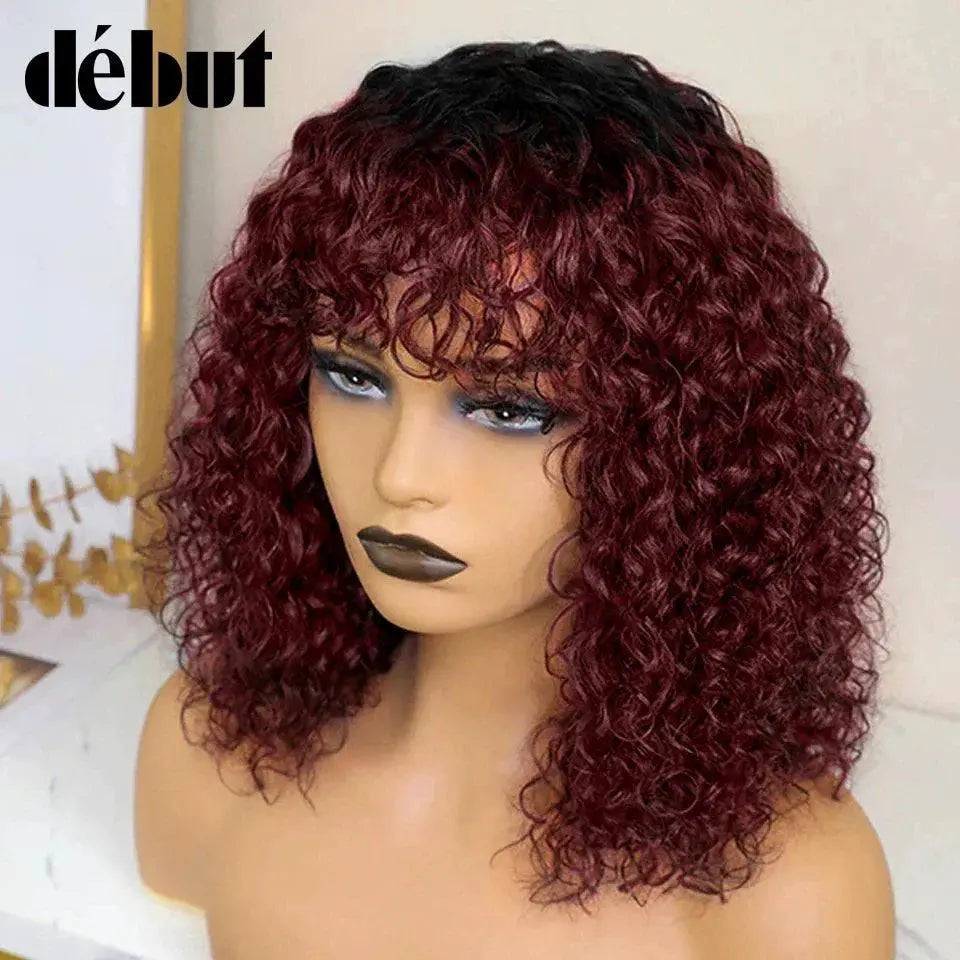 Pixie Bob Cut Brazilian Hair Wig With Highlights Water Wave
