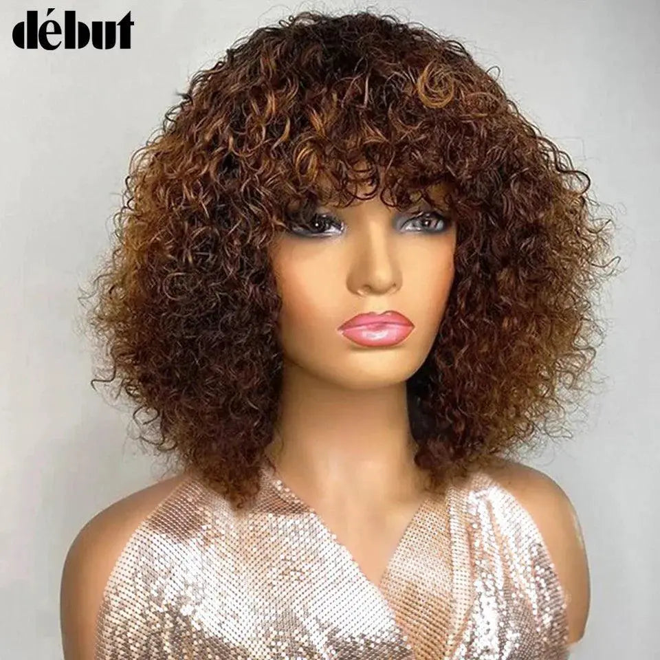 Pixie Bob Cut Brazilian Hair Wig With Highlights Water Wave - TT1B-99J 12INCHES 180% product image