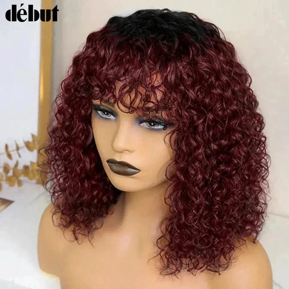 Pixie Bob Cut Brazilian Hair Wig With Highlights Water Wave
