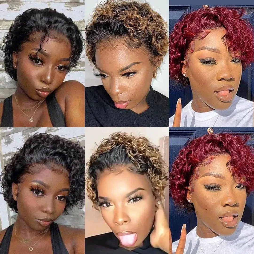Pixie Cut Brown Lace Wig Spring Curl Bob Style Remy Hair