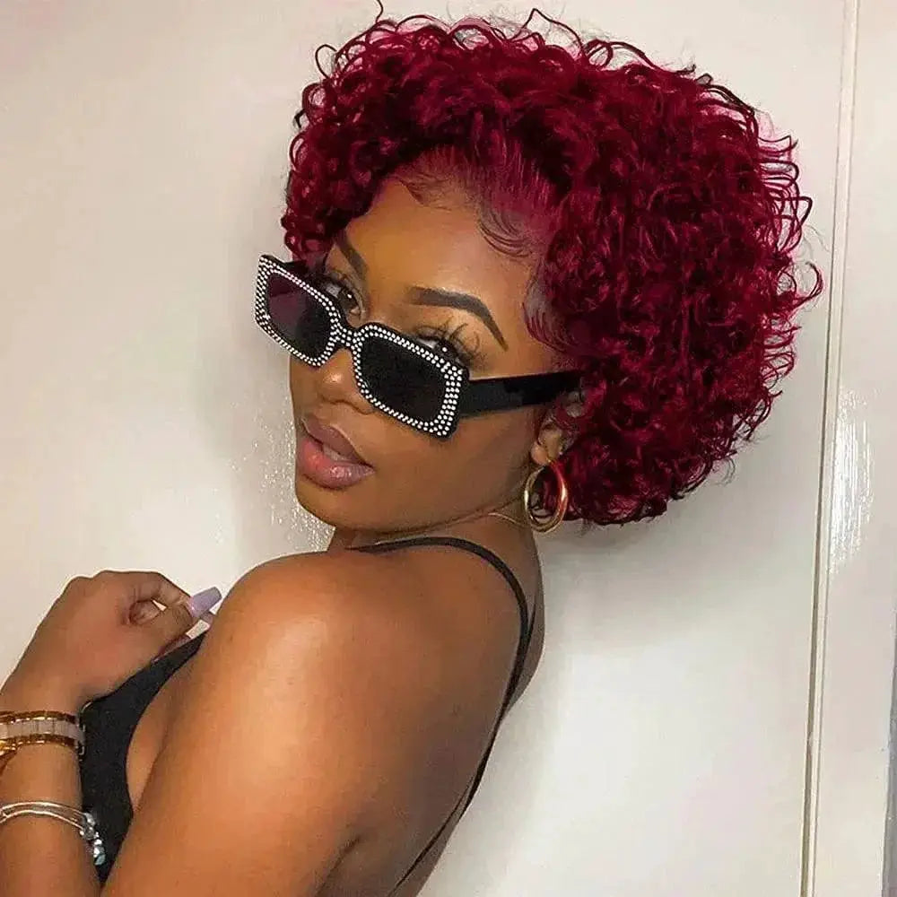 Pixie Cut Brown Lace Wig Spring Curl Bob Style Remy Hair