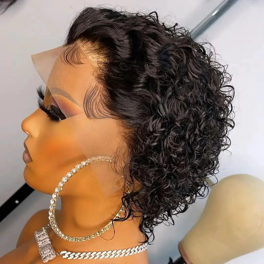 Pixie Cut Brown Lace Wig Spring Curl Bob Style Remy Hair