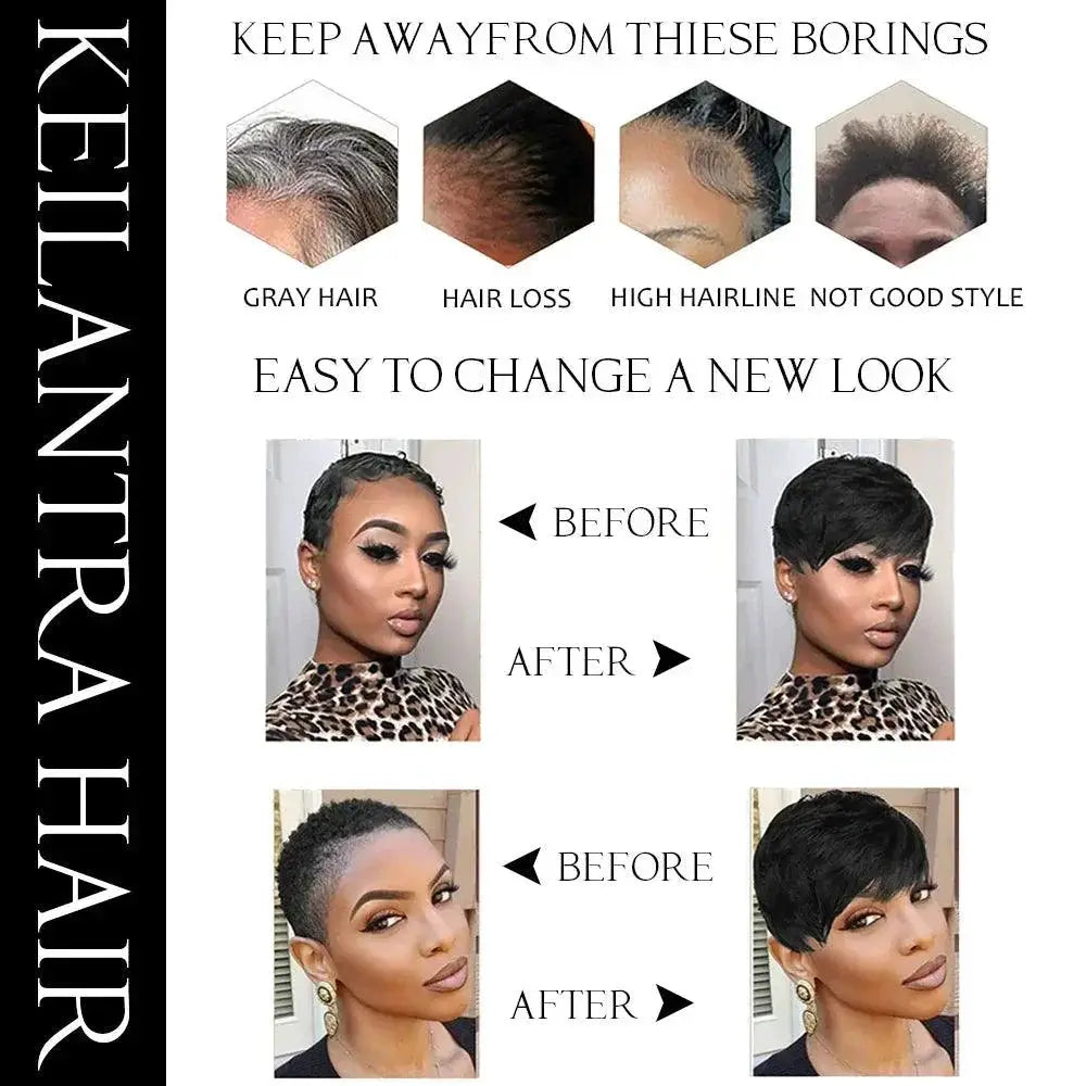 Pixie Cut Brazilian Remy Hair Wig With Bangs Natural Look