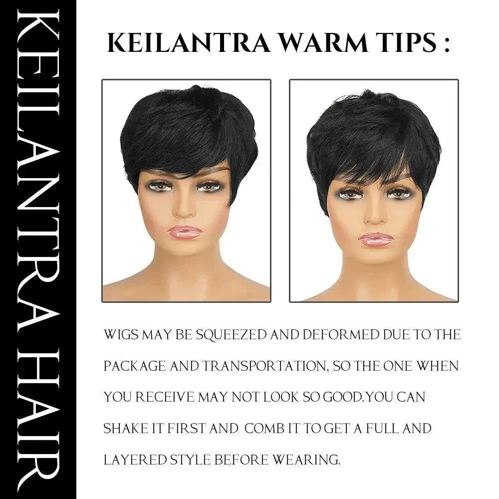 Pixie Cut Brazilian Remy Hair Wig With Bangs Natural Look