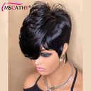 Pixie Cut Remy Human Hair Wig Natural Straight Bob Bangs