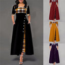 Plaid Print Maxi Dress With Vintage Button Detail Flare