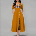 Plaid Print Maxi Dress With Vintage Button Detail Flare