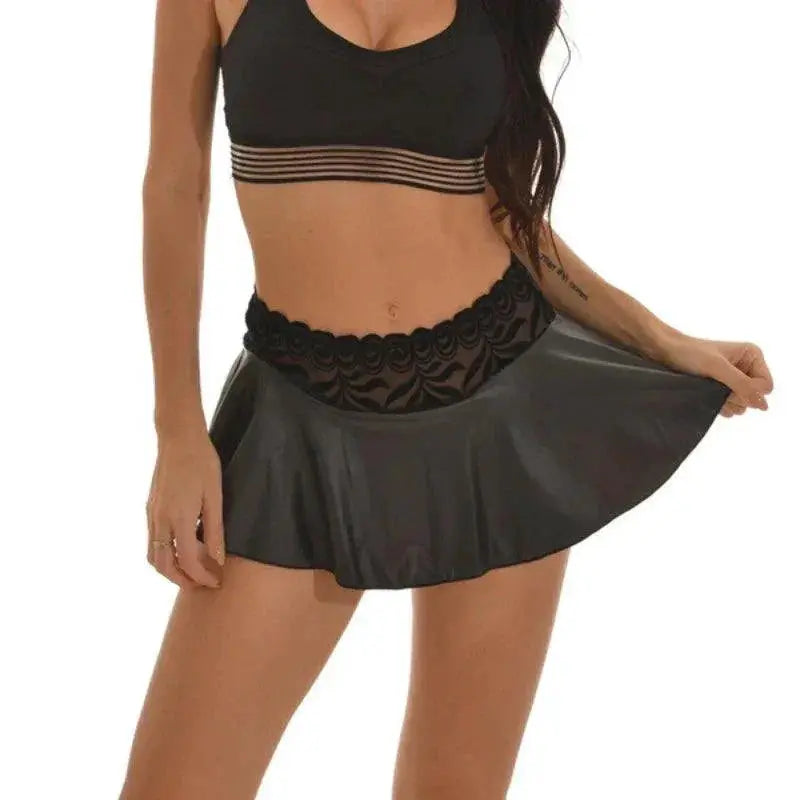 Pleated Lace High Waist Summer A Line Miniskirt For Women
