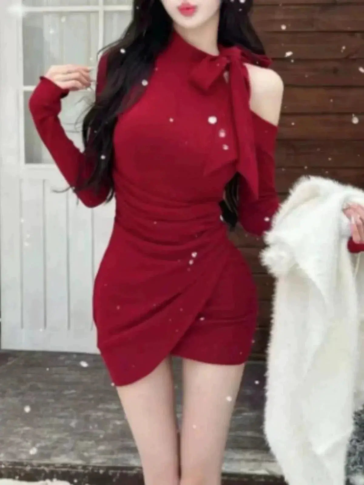 Plus Size Ladies A Line Dress With Bows Chic Fashion