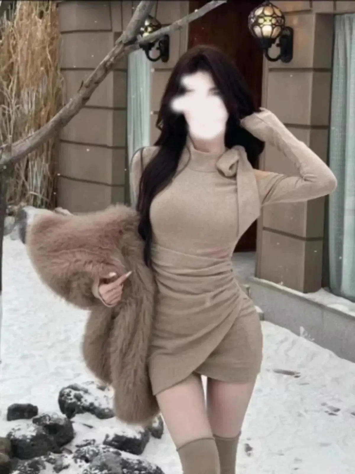Plus Size Ladies A Line Dress With Bows Chic Fashion