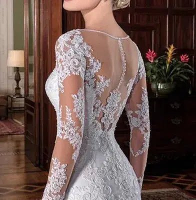 Plus Size Mermaid Wedding Dress With Beaded Lace Appliques Jewel Neckline Glam