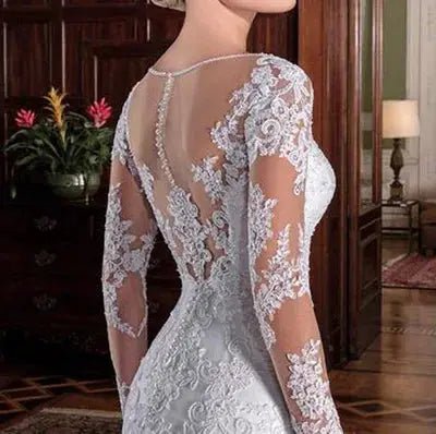 Plus Size Mermaid Wedding Dress With Beaded Lace Appliques Jewel Neckline Glam