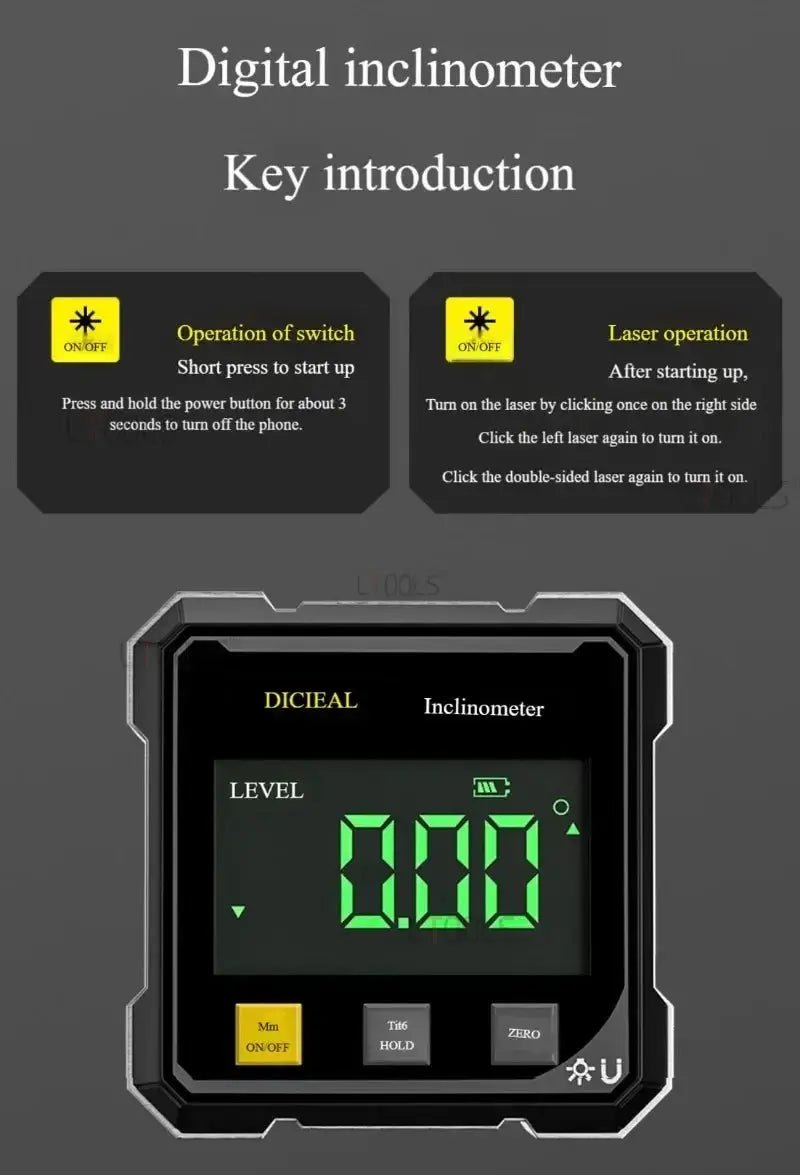 Pocket Digital Level Protractor Inclinometer 360 Magnetic Laser Gauge USB Charge