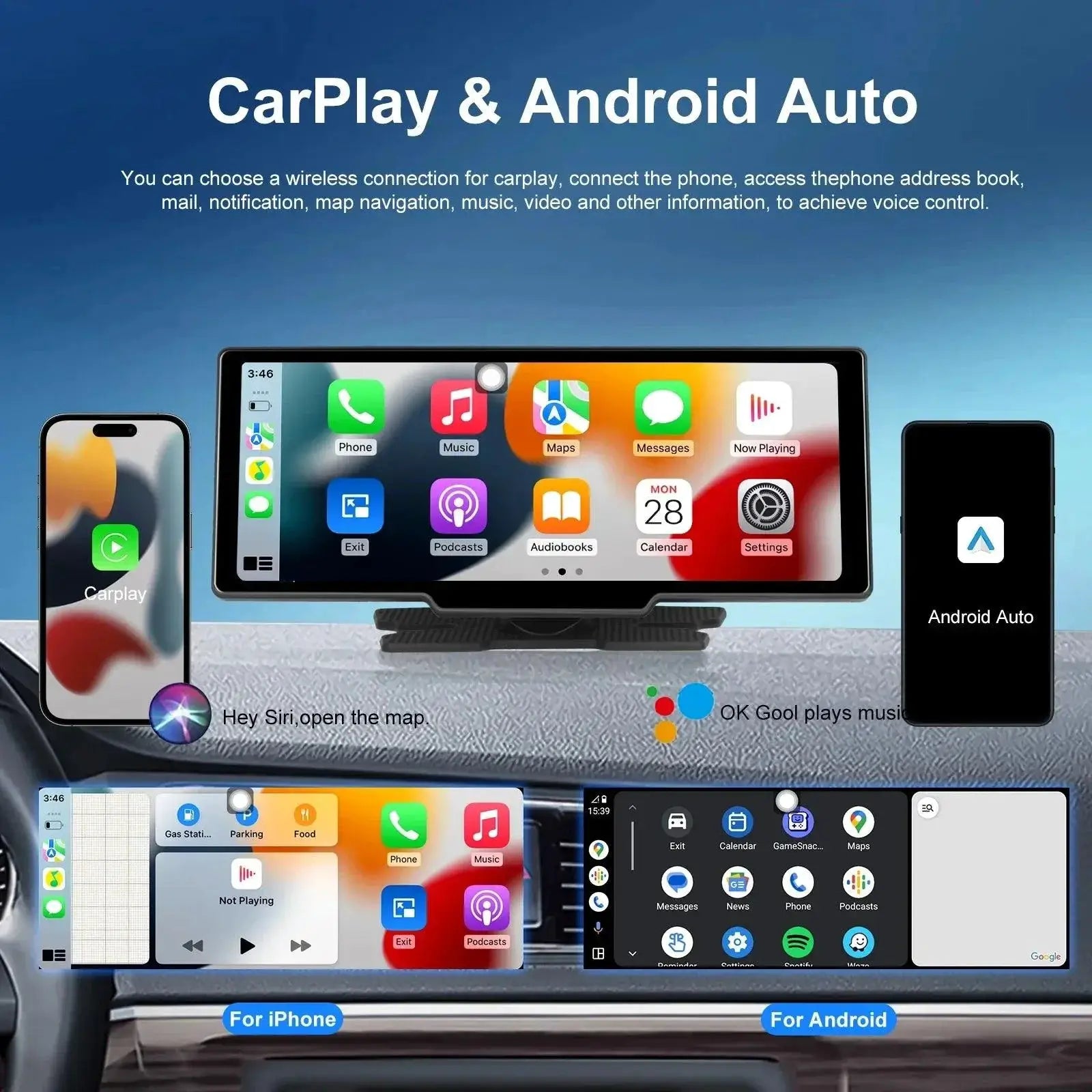 Podofo Rearview Dash Cam CarPlay Safety Connectivity