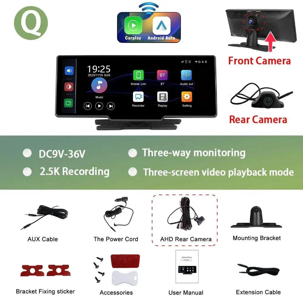 Podofo Rearview Dash Cam CarPlay Safety Connectivity