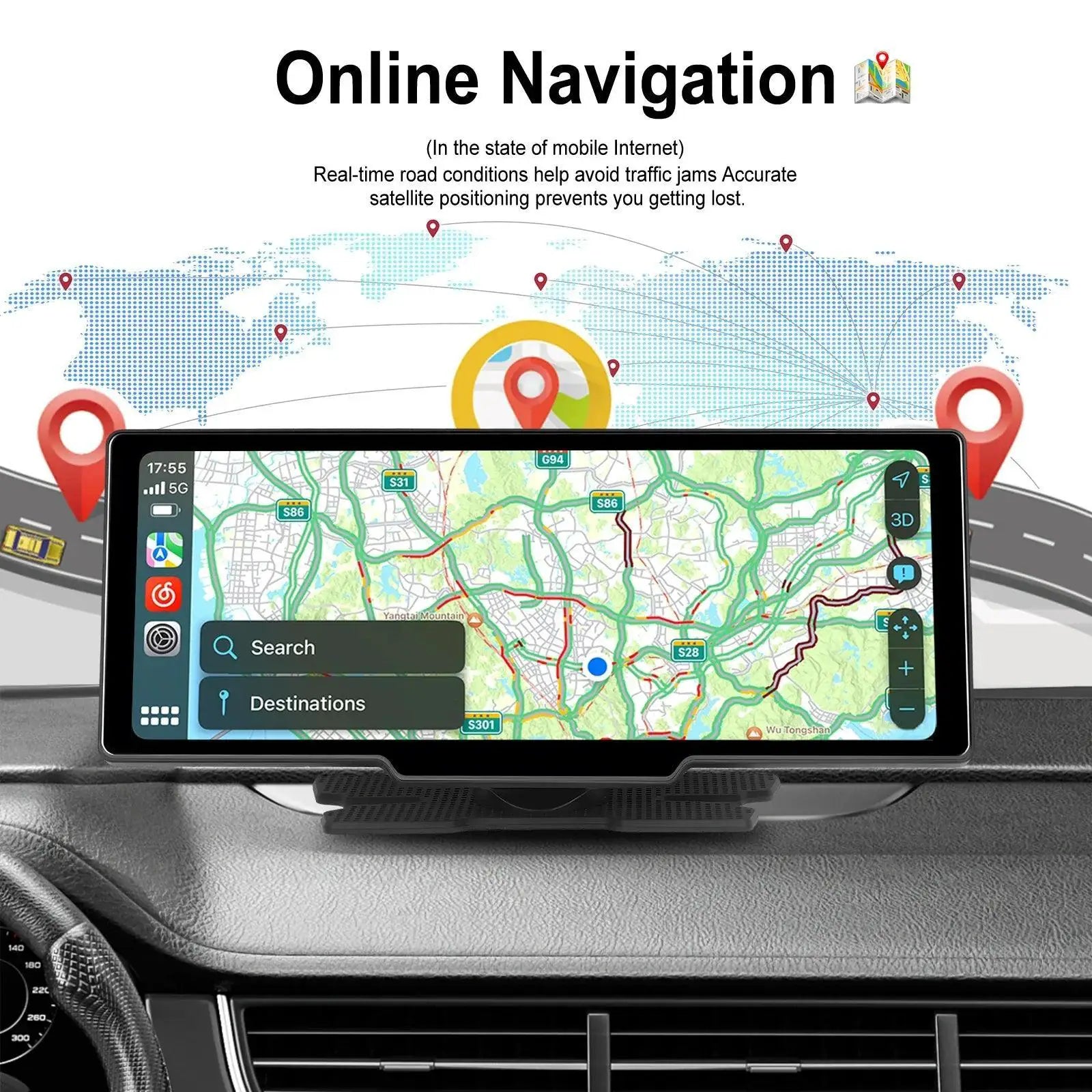 Podofo Rearview Dash Cam CarPlay Safety Connectivity