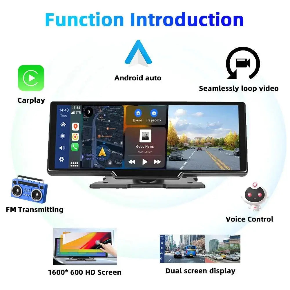 Podofo Rearview Dash Cam CarPlay Safety Connectivity
