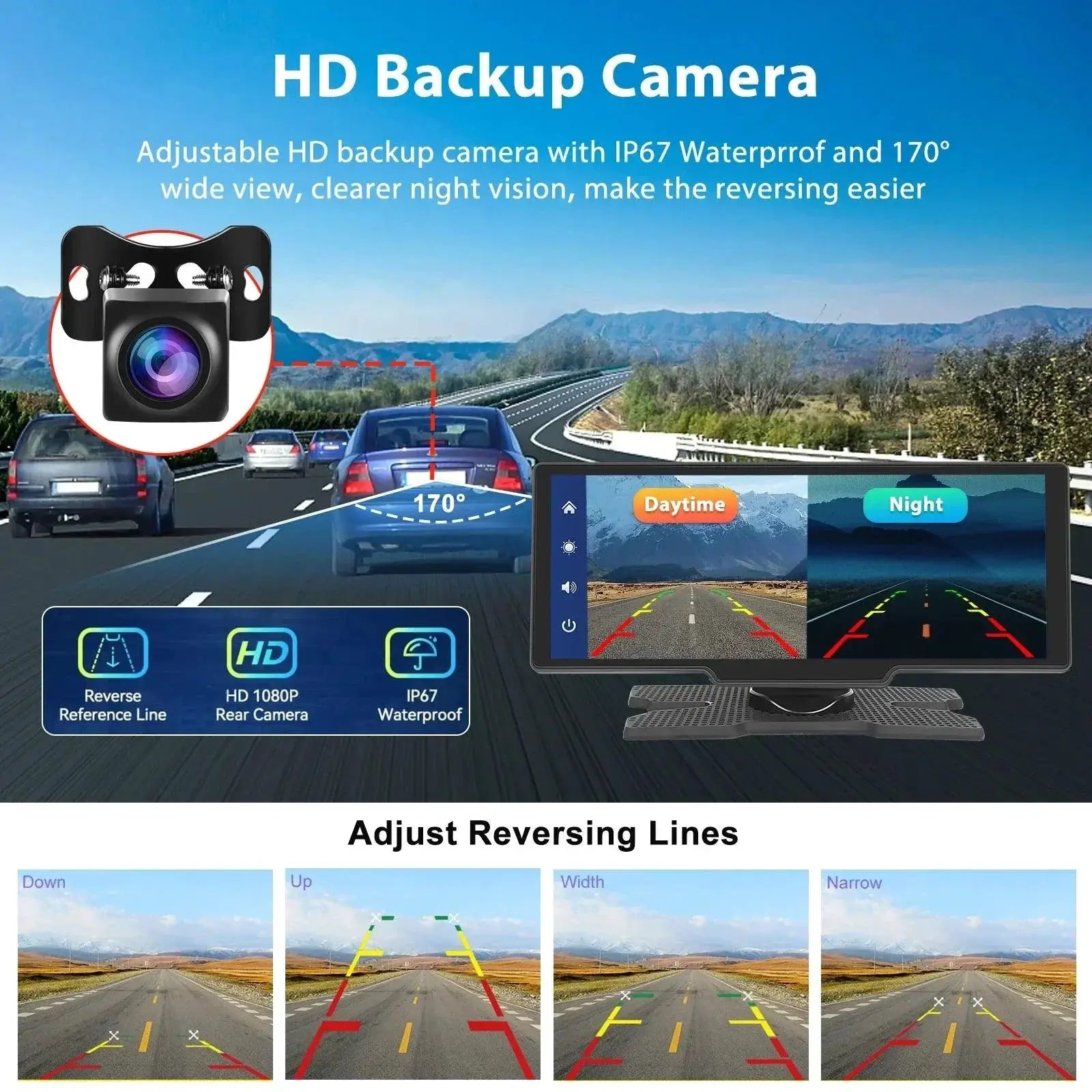 Podofo Smart Dash Cam With Rearview Camera High Def
