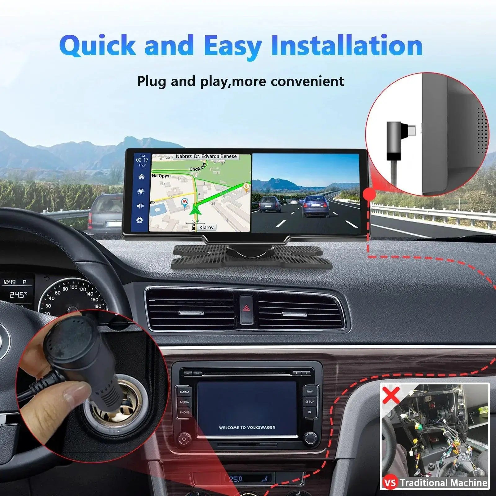 Podofo Smart Dash Cam With Rearview Camera High Def