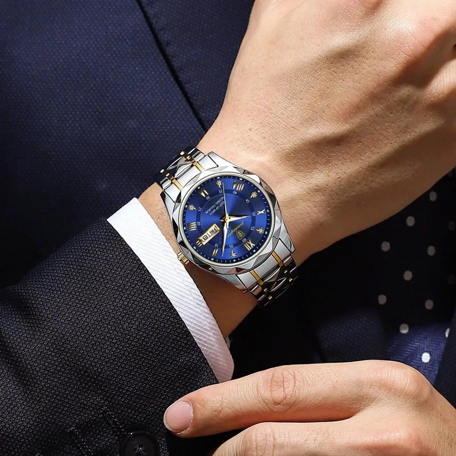 POEDAGAR Luxury Business Watch Waterproof Luminous Dial