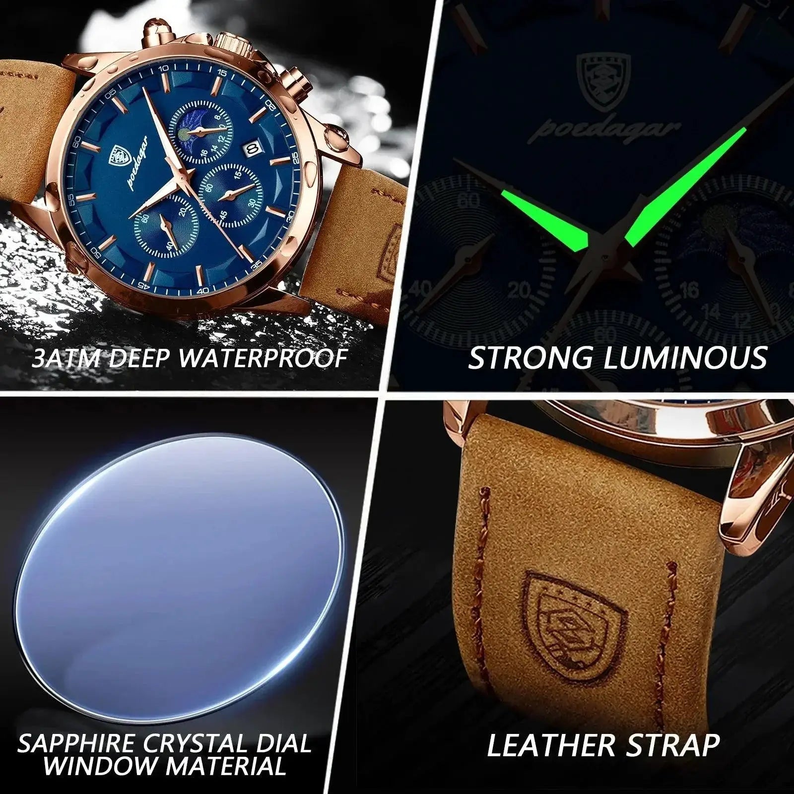 Poedagar Mens Luxury Chronograph Watch Stylish Companion