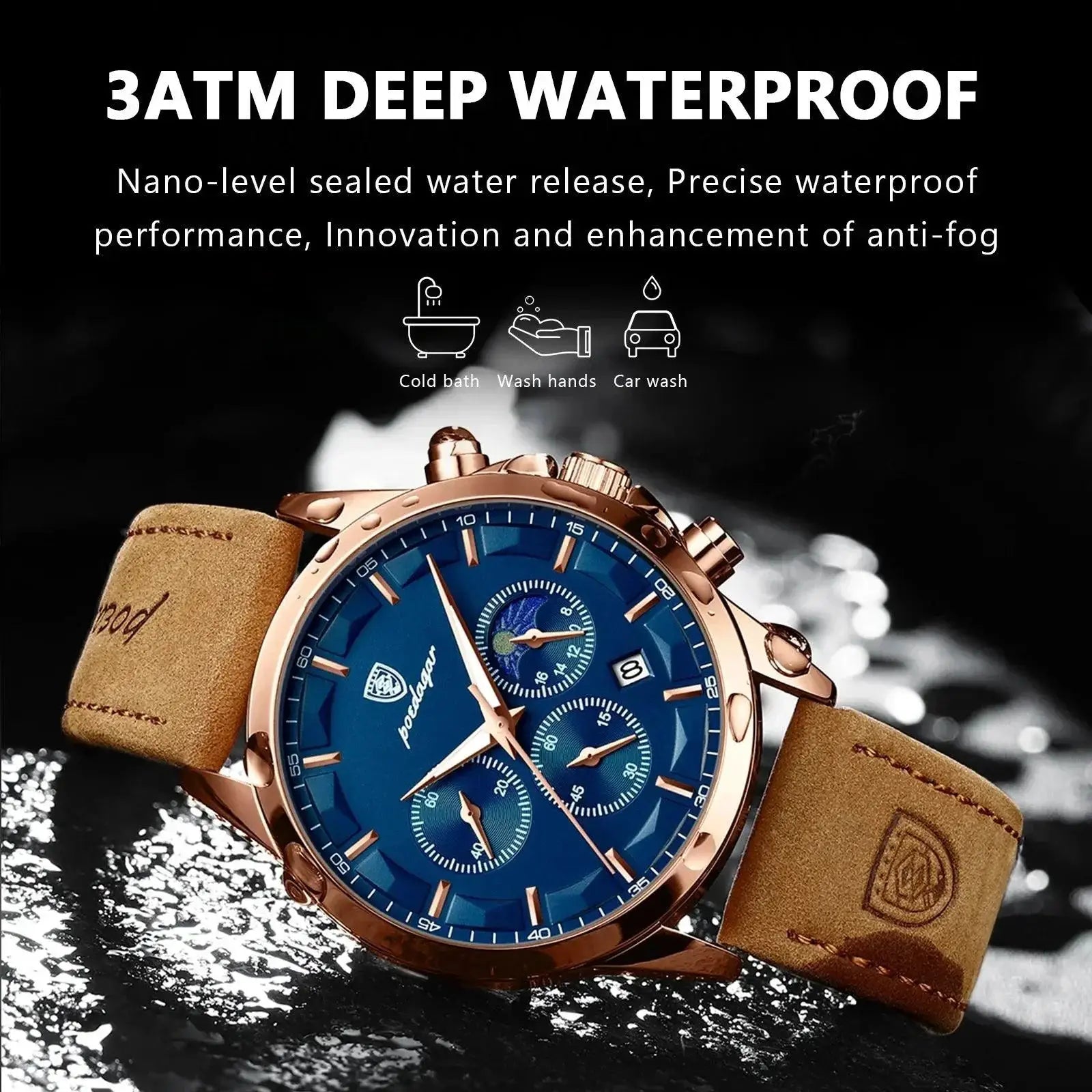 Poedagar Mens Luxury Chronograph Watch Stylish Companion