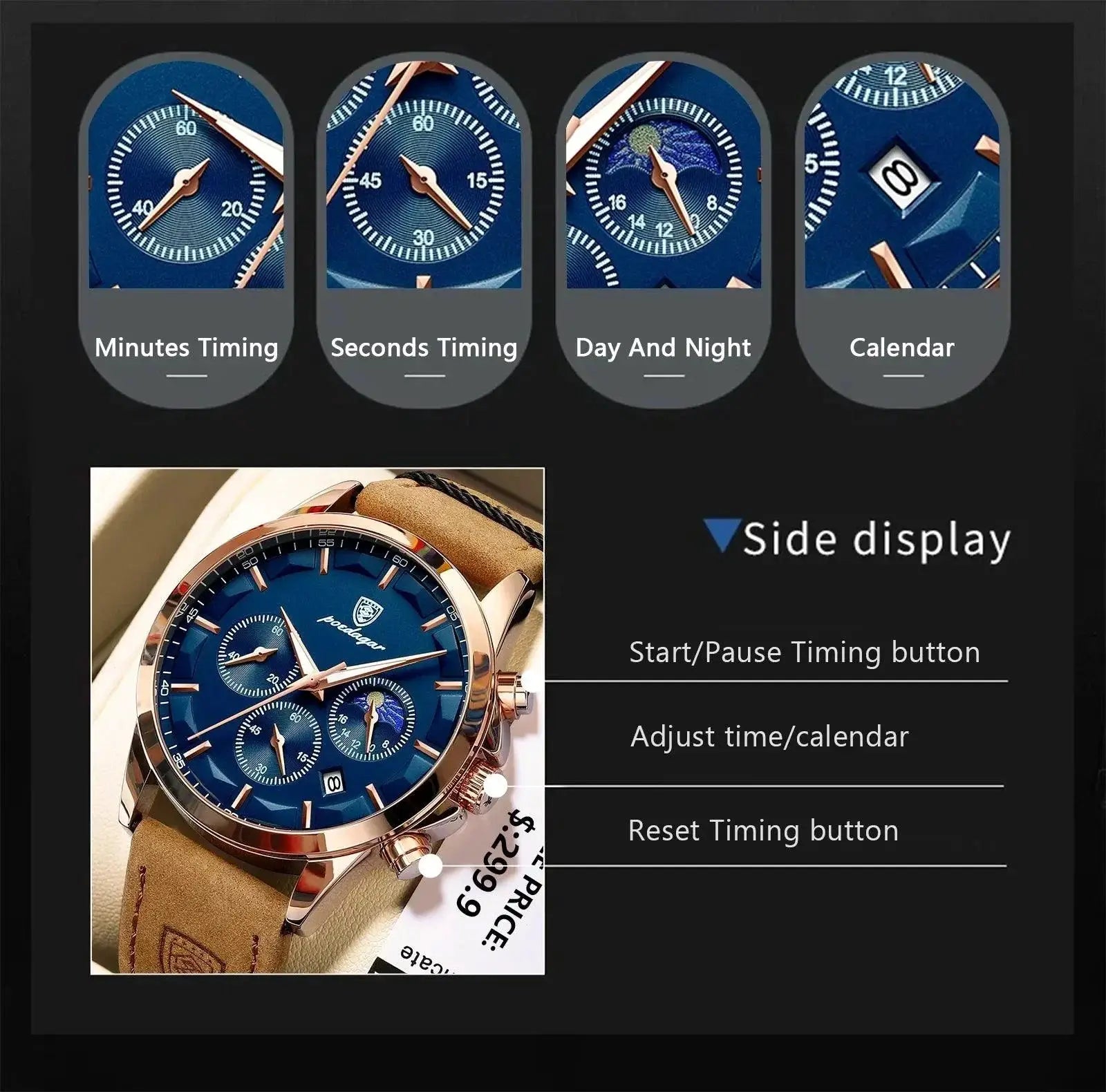 Poedagar Mens Luxury Chronograph Watch Stylish Companion