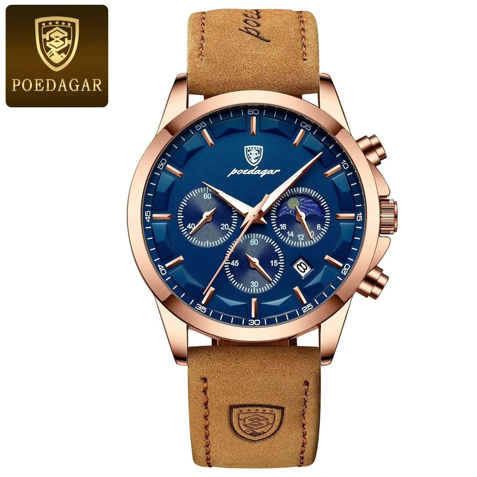 Poedagar Mens Luxury Chronograph Watch Stylish Companion