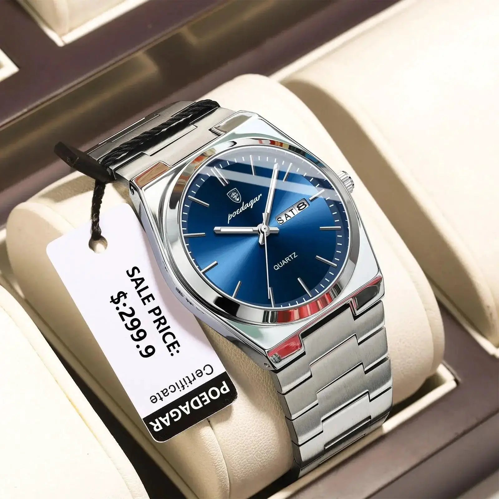 Poedagar Luxury Stainless Steel Watch Mens Waterproof