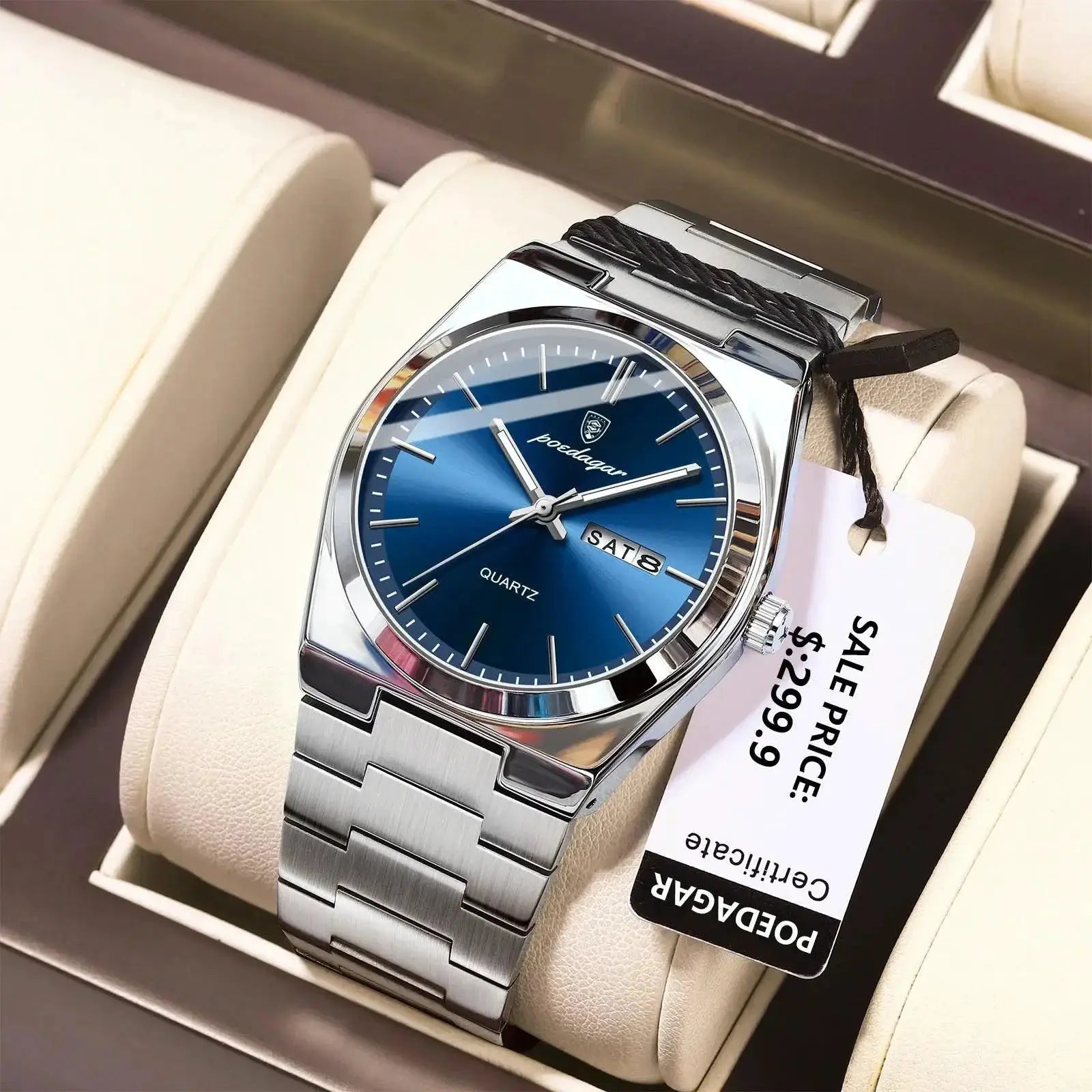 Poedagar Luxury Stainless Steel Watch Mens Waterproof