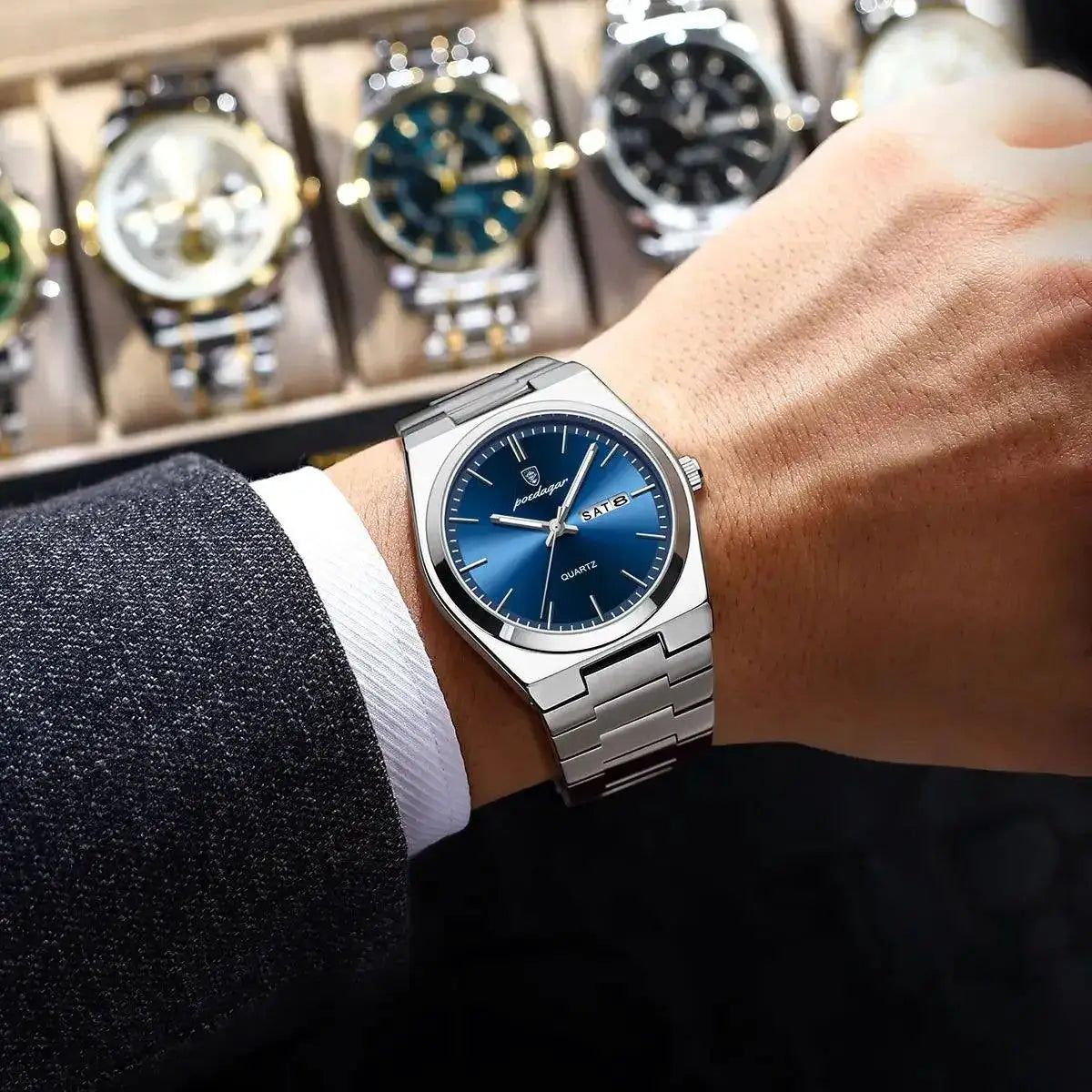 Poedagar Luxury Stainless Steel Watch Mens Waterproof