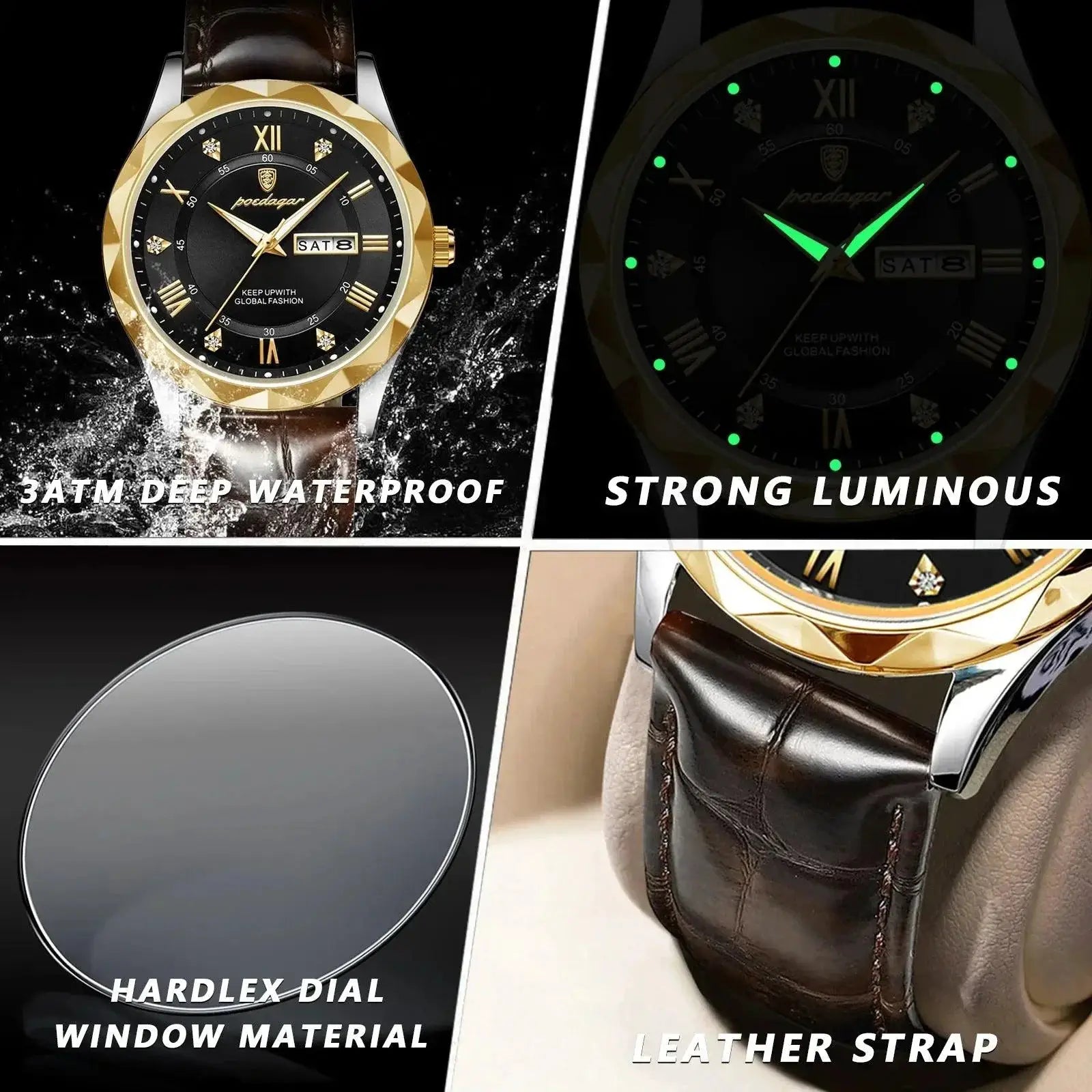 POEDAGAR Stylish Waterproof Mens Luxury Business Watch