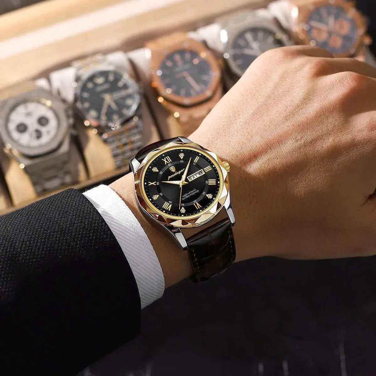 POEDAGAR Stylish Waterproof Mens Luxury Business Watch