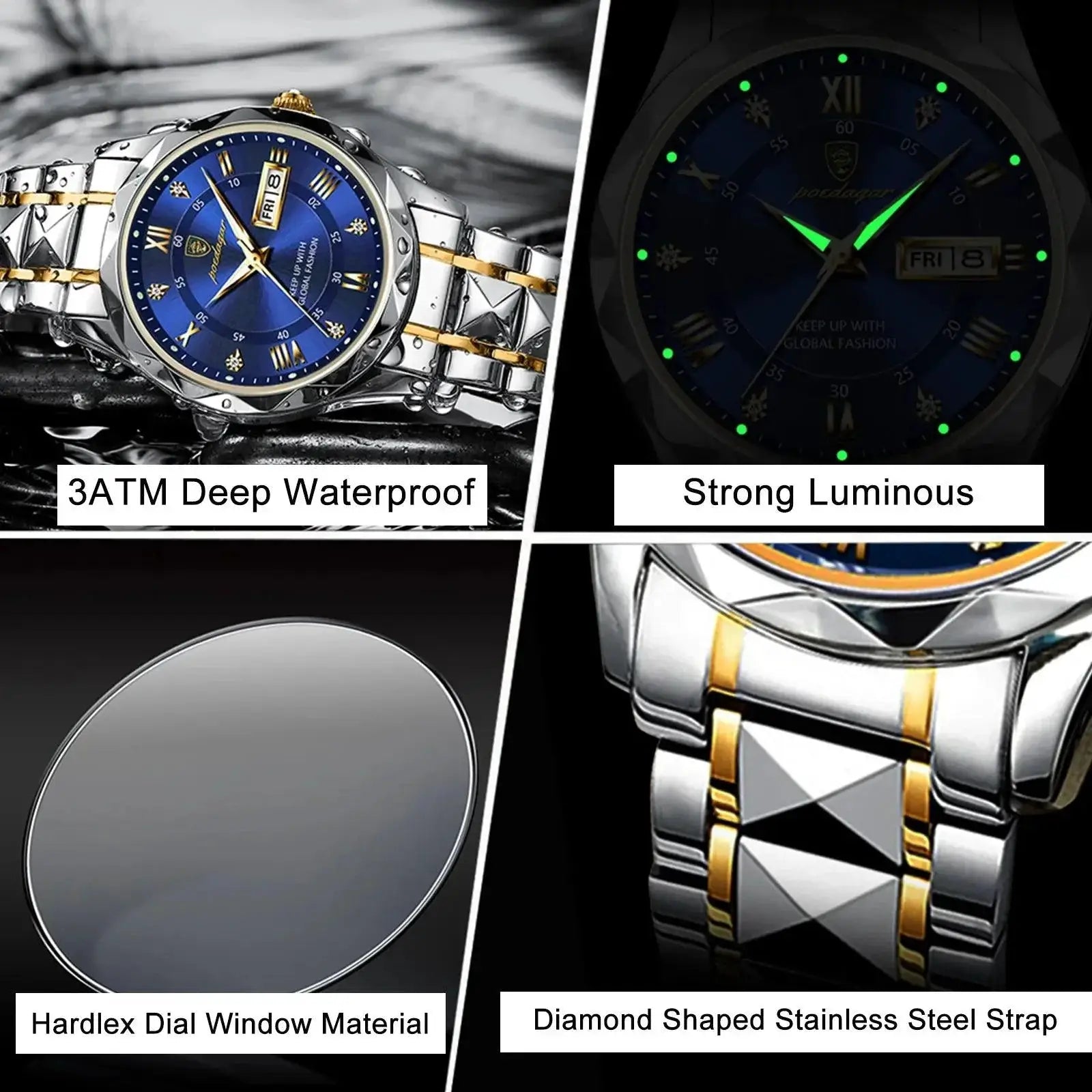 POEDAGAR Top Luxury Mens Quartz Sports Watch Waterproof