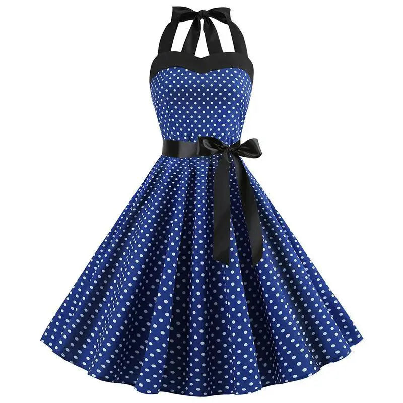 Polka Dot Summer Dress Halterneck Vintage Style Retro