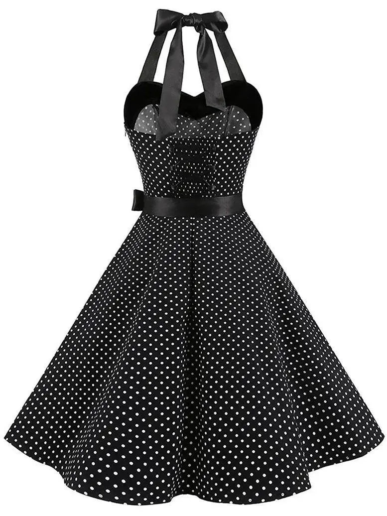 Polka Dot Summer Dress Halterneck Vintage Style Retro