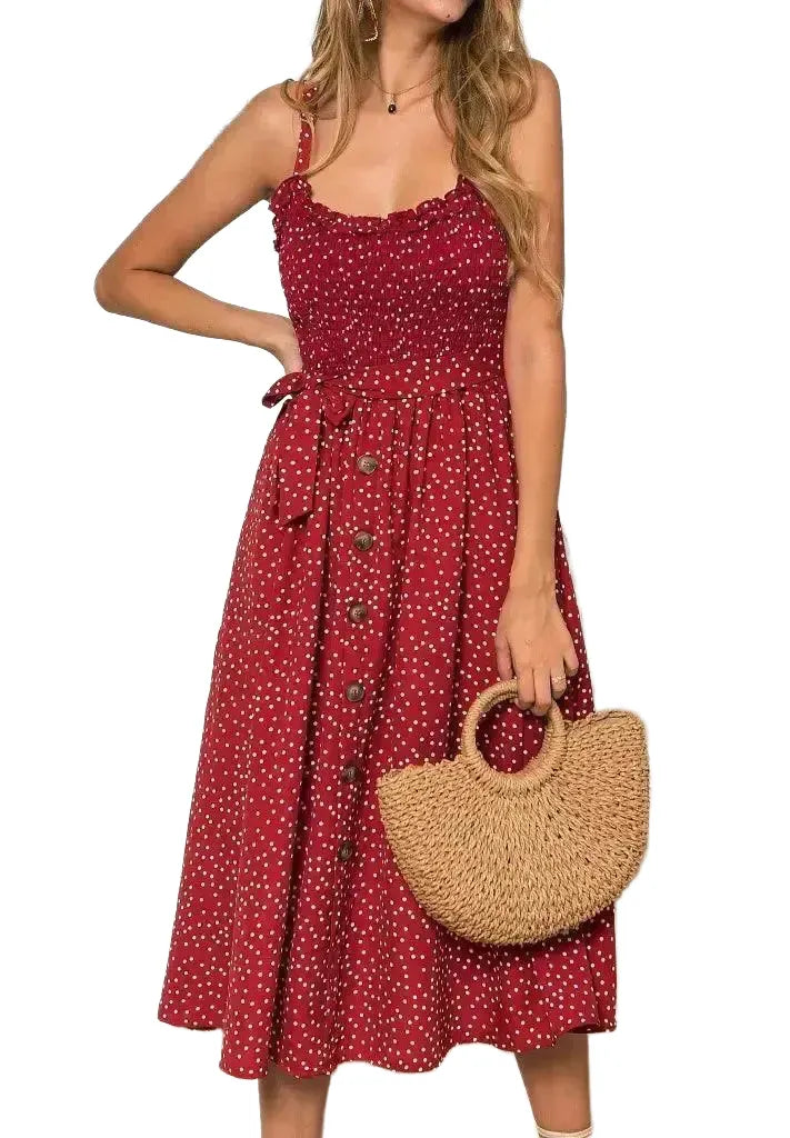 Flattering Polka Dot Sundress for Women — Green