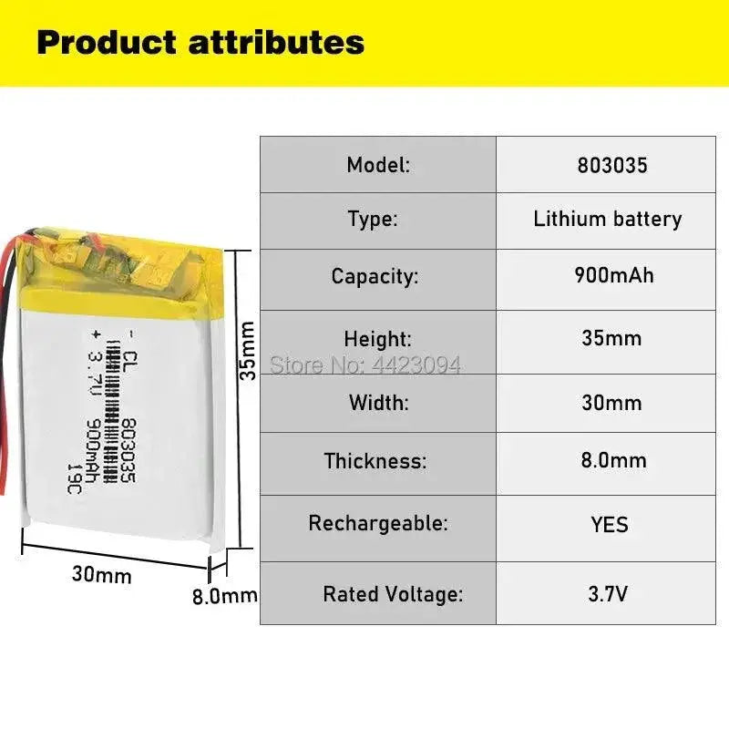 Polymer Lithium Battery 900mAh 3.7V For Smart Home Devices