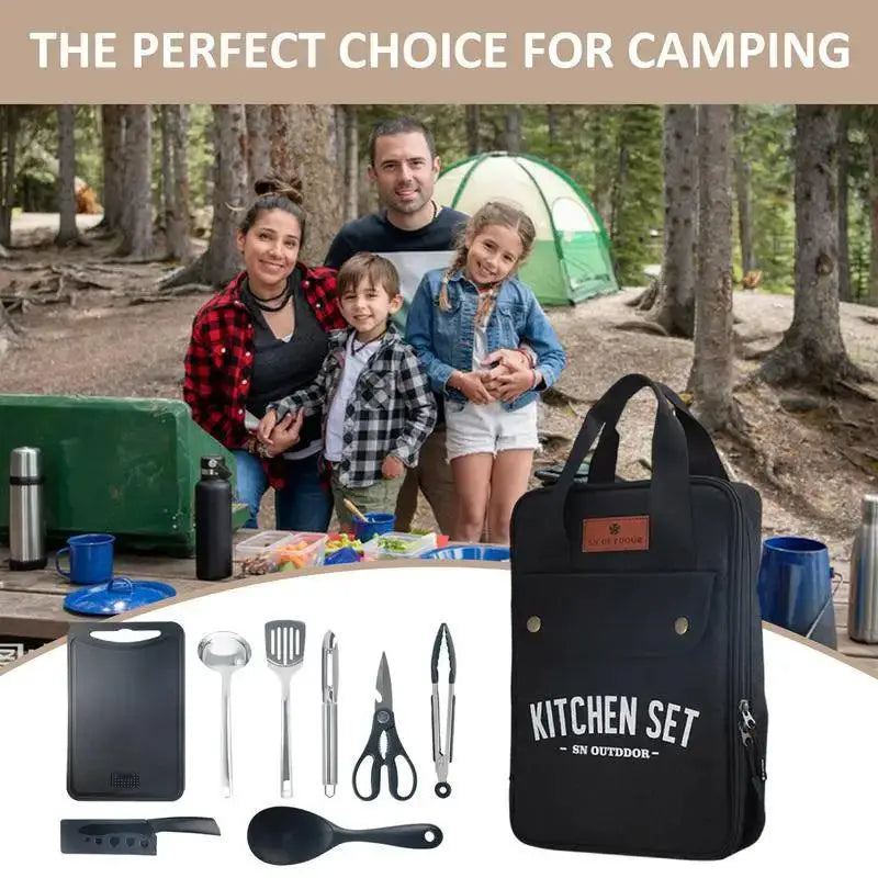 Portable Stainless Steel Camping Cookware Set 8 Piece