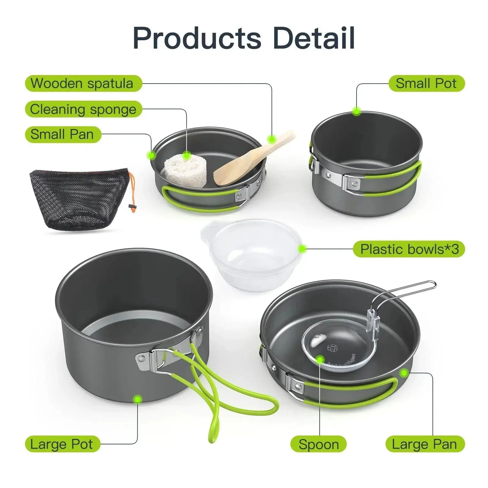 Portable Aluminum Camping Cookware Set For Hiking BBQ