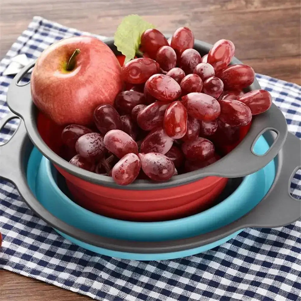 Portable Folding Silicone Strainer Bowl for Camping