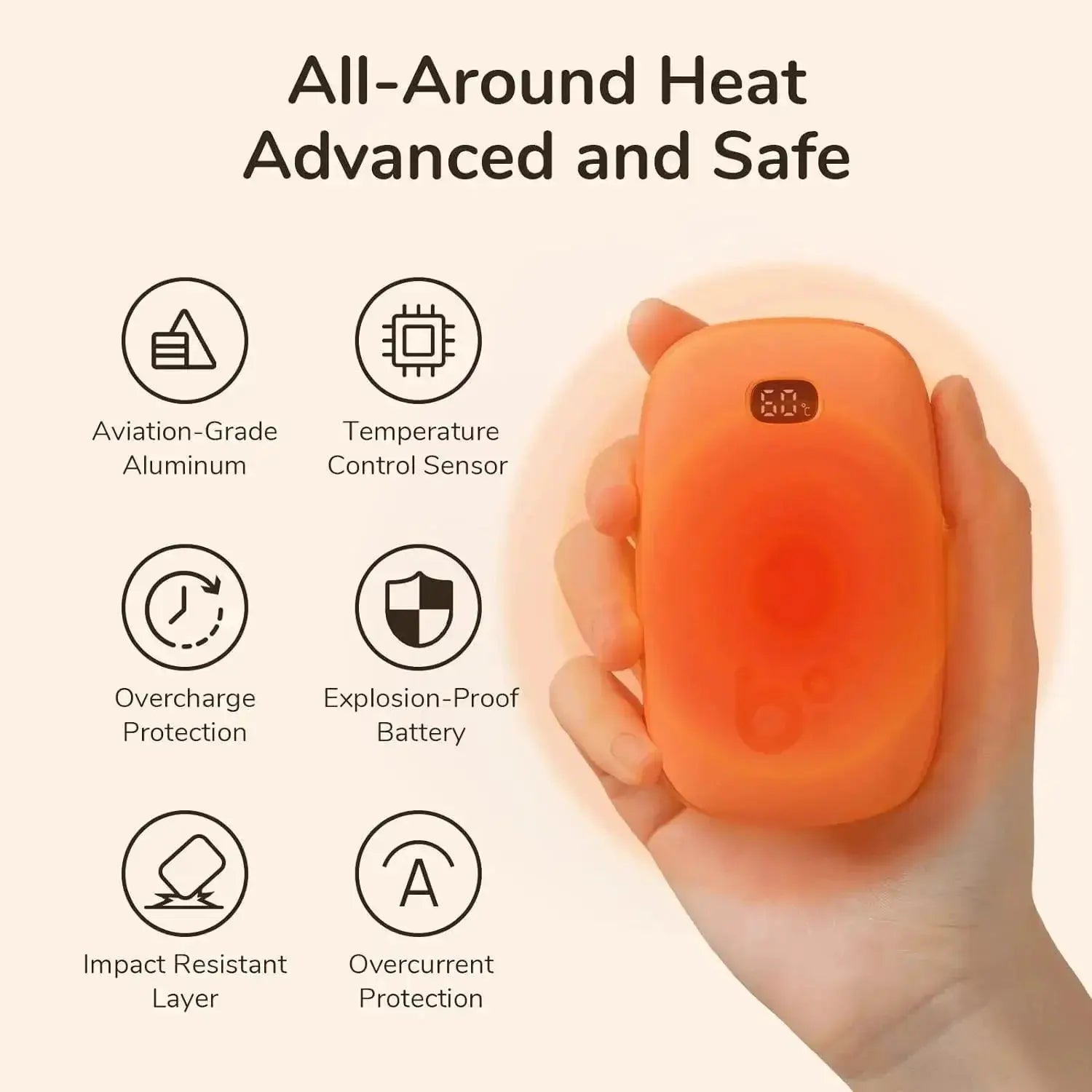 Portable Hand Warmer Power Bank With Instant Heat Display