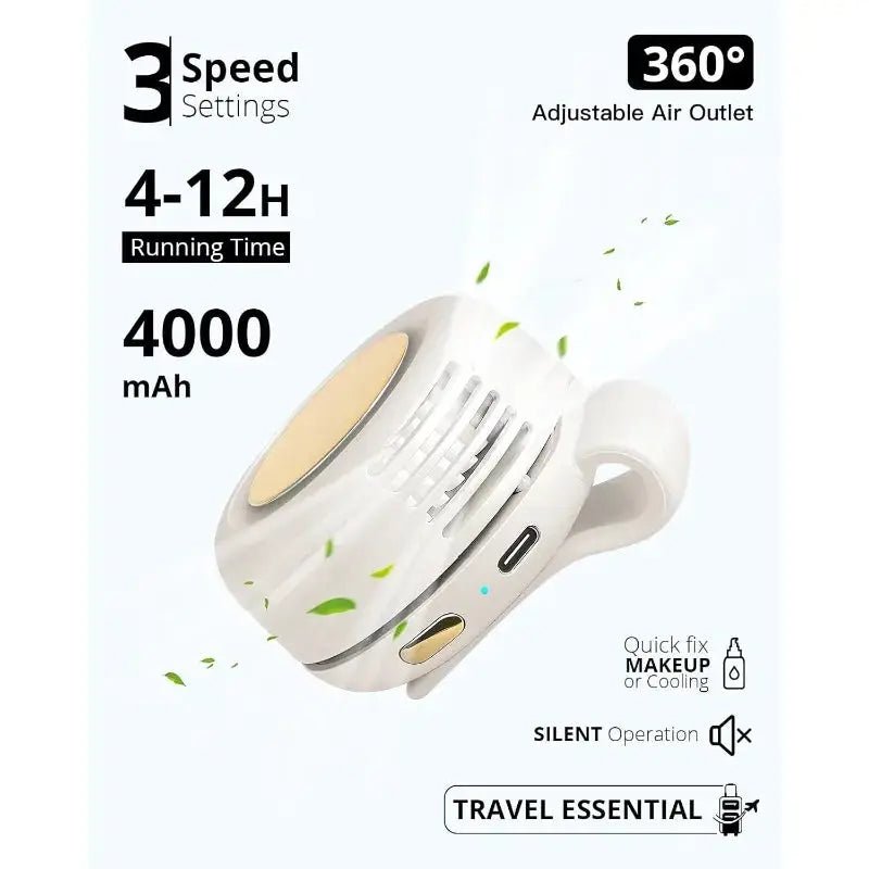 Portable Silent Bladeless Mini Clip On Fan USB Powered 3 Speed Outdoor