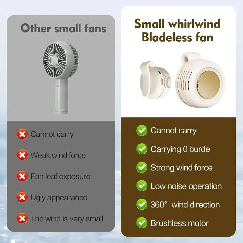 Portable Silent Bladeless Mini Clip On Fan USB Powered 3 Speed Outdoor