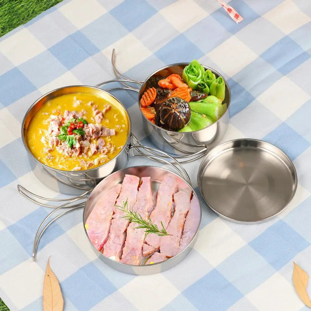 Portable Stainless Steel Camping Cookware Set For Hiking